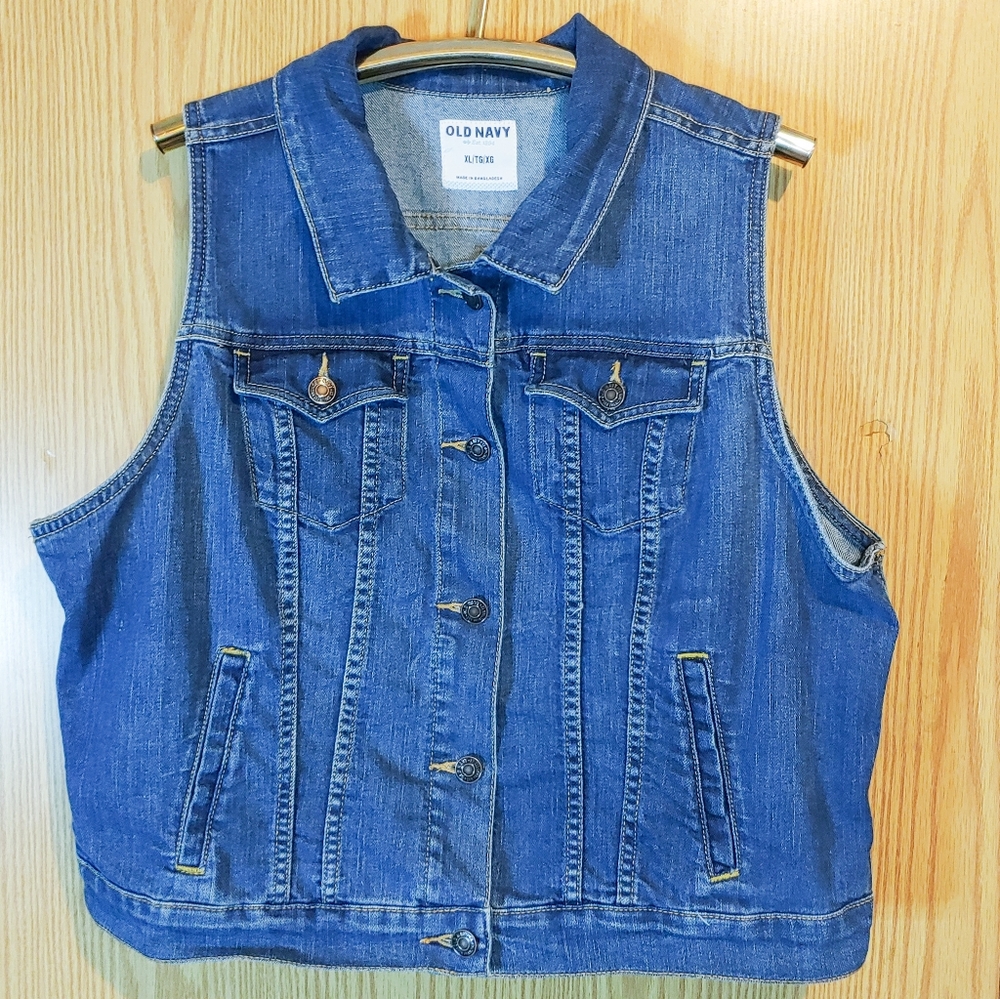 Old Navy Button Front Collared Denim Vest Medium Wash XL
